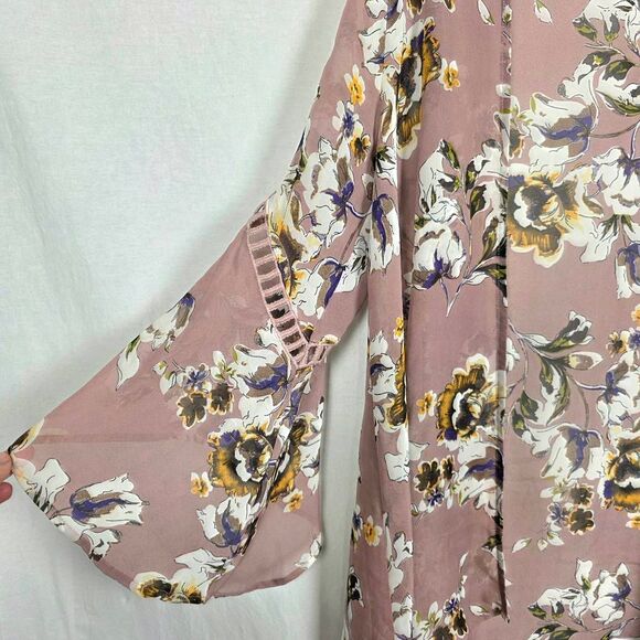 Entro M Mauve Floral Bell Sleeve Open Kimono - Picture 2 of 8